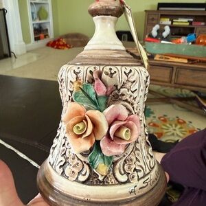 Authentic Capodimonte porcelain bell with Pink and Peach Floral Accent